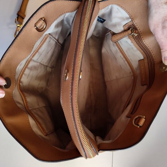 Ladies Michael Kors Tan Leather Crossbody Satchel - Picture 7 of 8